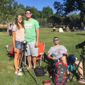 Group of friends watching the total solar eclipse.